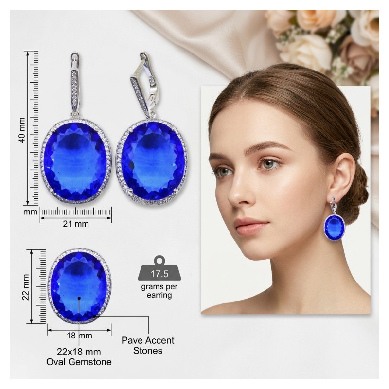 Statement Earrings Oversized - 40x21mm Delicata pietra preziosa grande taglio